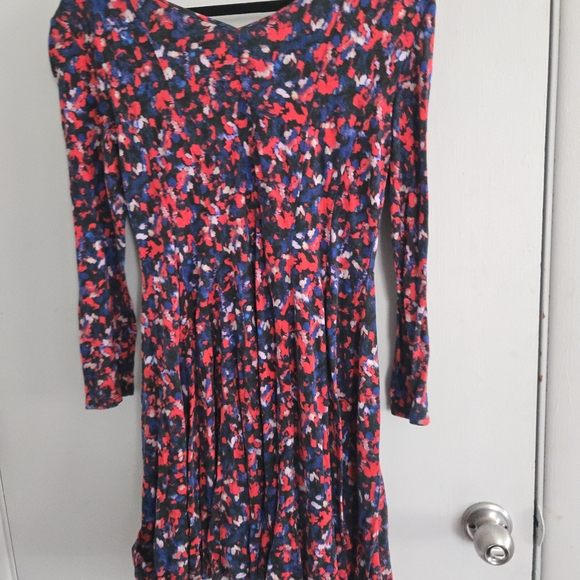 HD in Paris Navy Floral Long-Sleeve Fit & Flare Dress with Red and Blue Accents - Picture 8 of 11